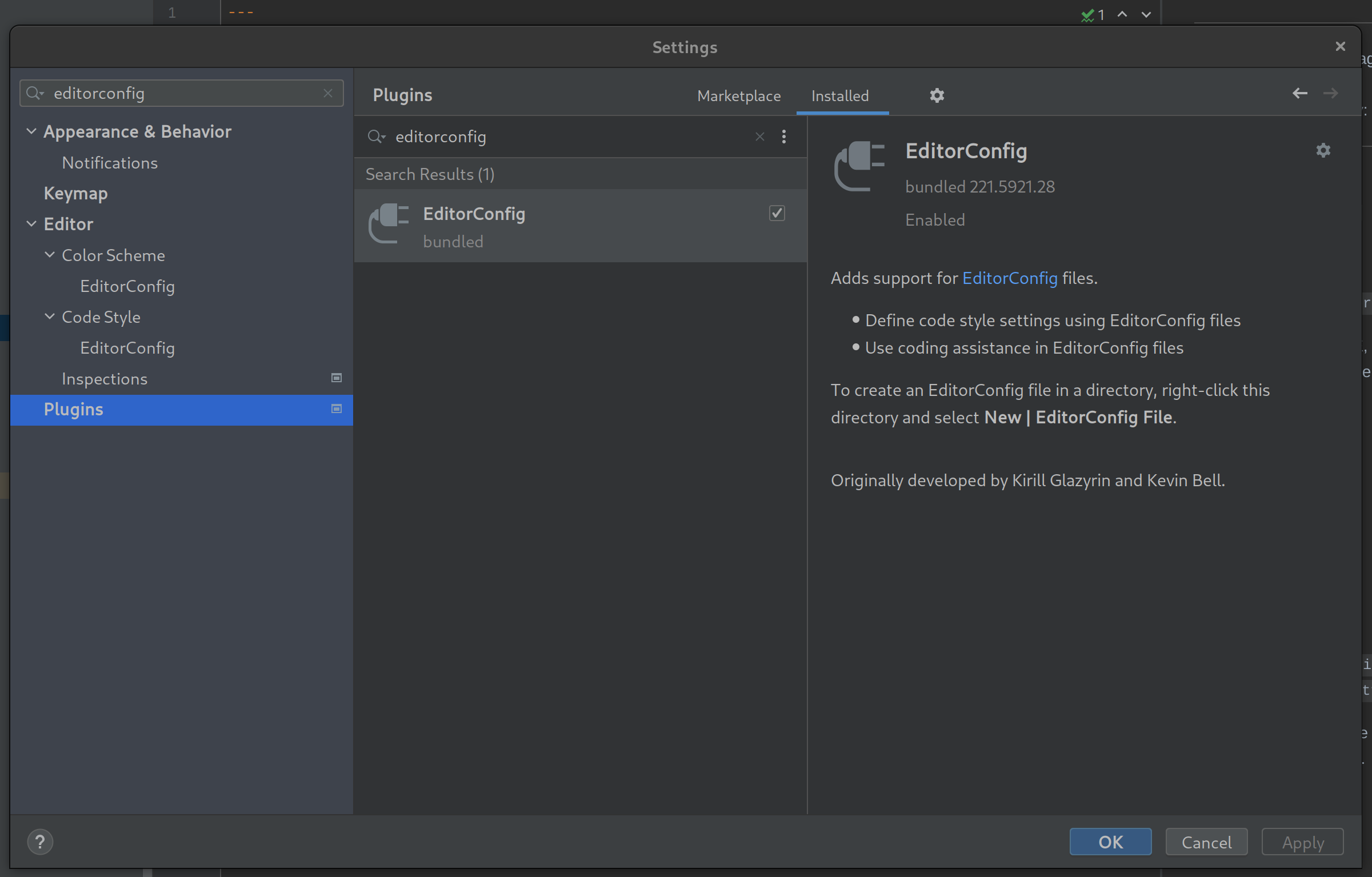 Editorconfig plugin